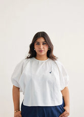 A Model Wearing White Organic Cotton Sea Breeze Organic Cotton White Top, curated by Only Ethikal